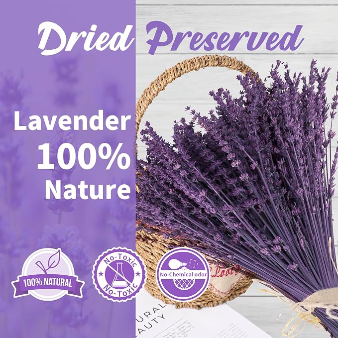 Glicrili Dried Lavender Flowers Real Stems Purple Bouquet - Image 2