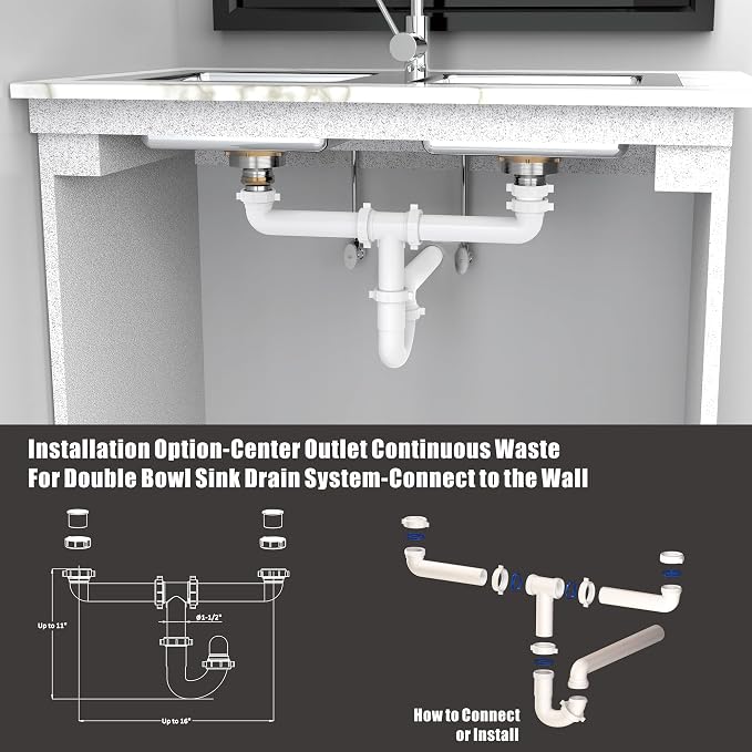 Kitchen Sink Drain Kit, 1-1/2" Sink Drain Plumbing Kit - Image 3