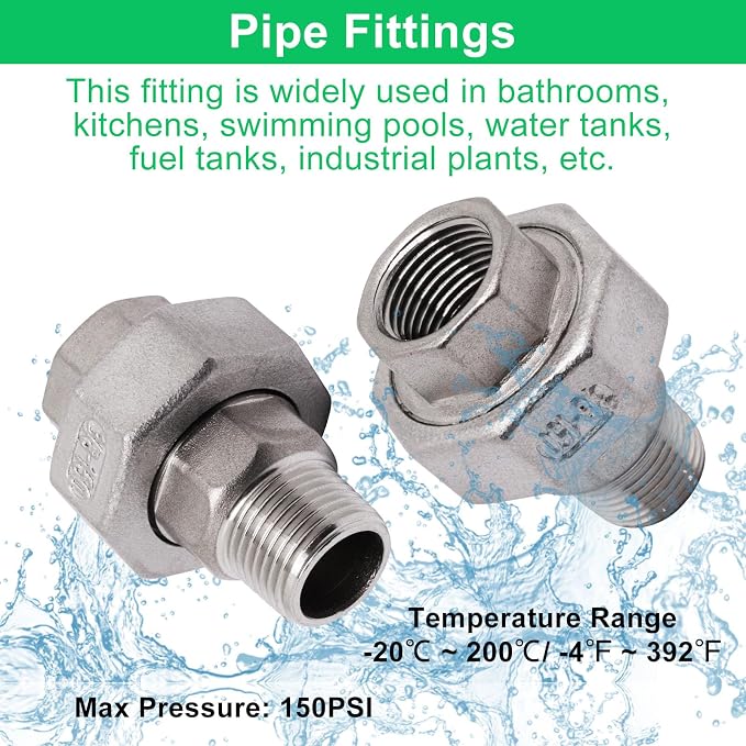 2Pcs Cast Pipe Fittings Union, 3/8" NPT Female x 3/8" NPT Male Thread 304 - Image 3