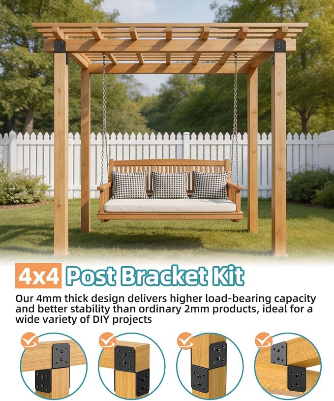 4x4 Post Bracket Kit for Wood Posts, Beams | Inner Size 3.5" x 3.5", Heavy-Duty - Image 4