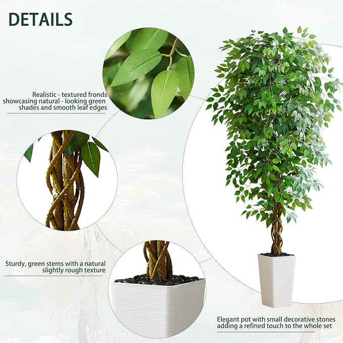7FT Artificial Ficus Tree, 84 Inch Realistic Faux Silk Ficus Floor Plant - Image 3