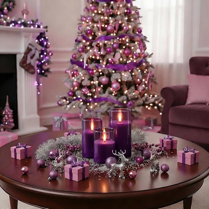Homemory Purple Glass Flameless Candles, Real Wax, Remote Timer, 3 Pack | - Image 5