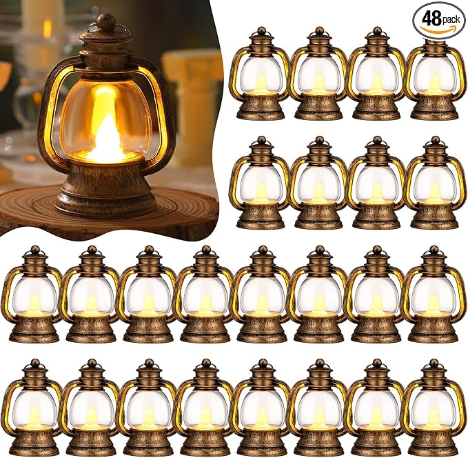 Ferraycle 48 Pcs Mini Lanterns 4 Inch Retro Gold Lamp Table Decor | Western by Ferraycle