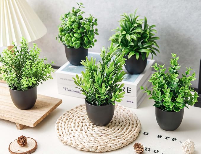 Der Rose 12 Pack Small Fake Plants in Black Pots, Bathroom Decor Indoor | - Image 3