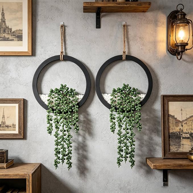Boho Wall Decor, Indoor Hanging Planter Greenery Decor, Faux Succulent Wall - Image 7