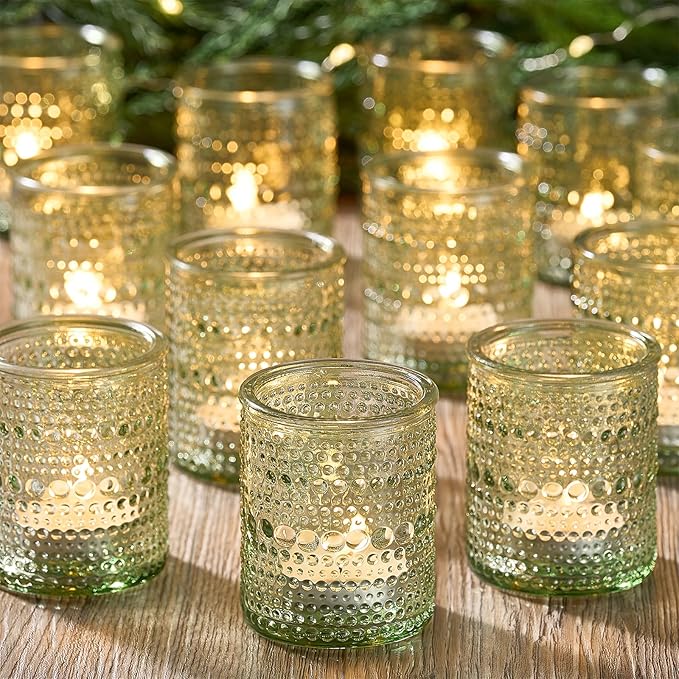 24 Pack Clear Glass Votive Candle Holders, Vintage Candle Holder by Qipecedm