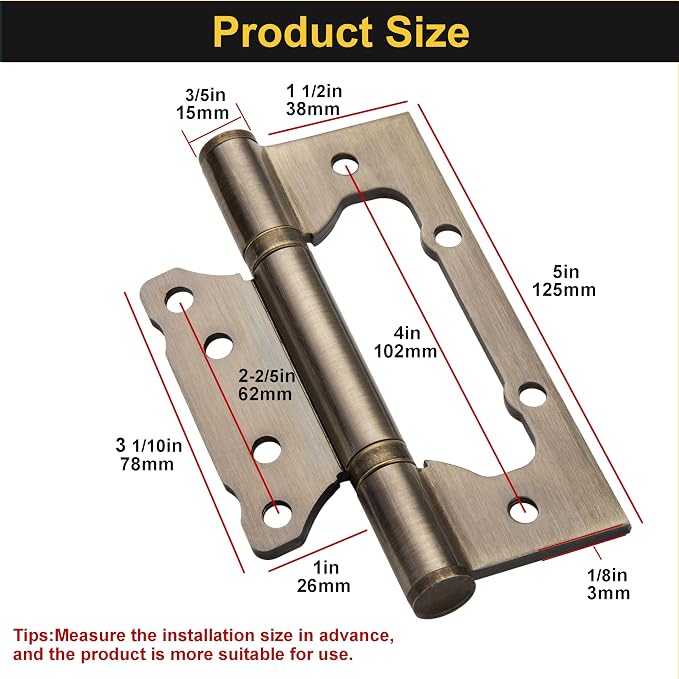 5 Inch No Mortise Door Hinges, Heavy-Duty 304 Stainless Steel Hinges - Image 4