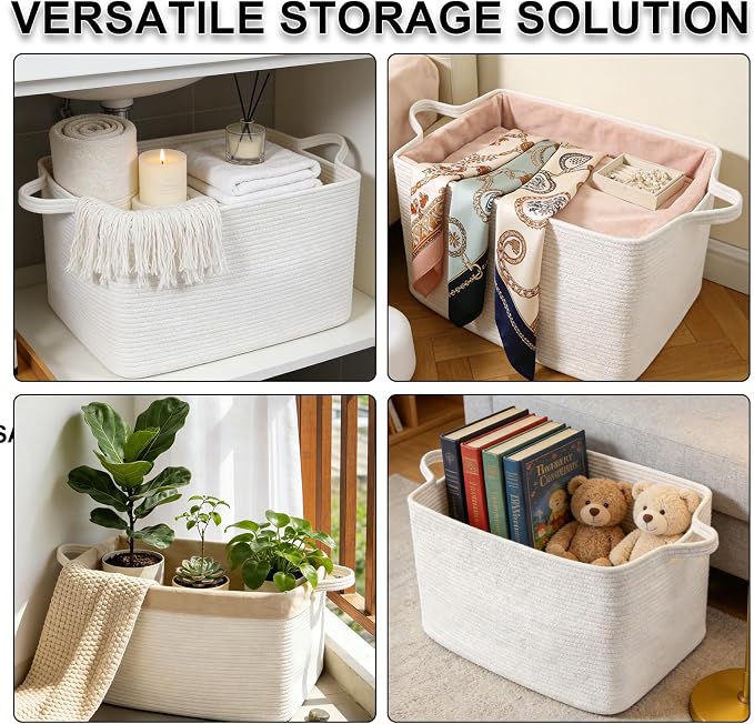 96L Woven Laundry Basket with Handles, Extra Blanket Basket, Living Room - Image 8