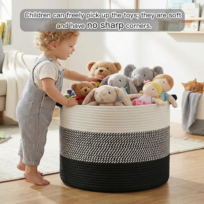 Artfeel 100L Large Cotton Rope Basket, Decorative Woven Blanket Storage - Image 2