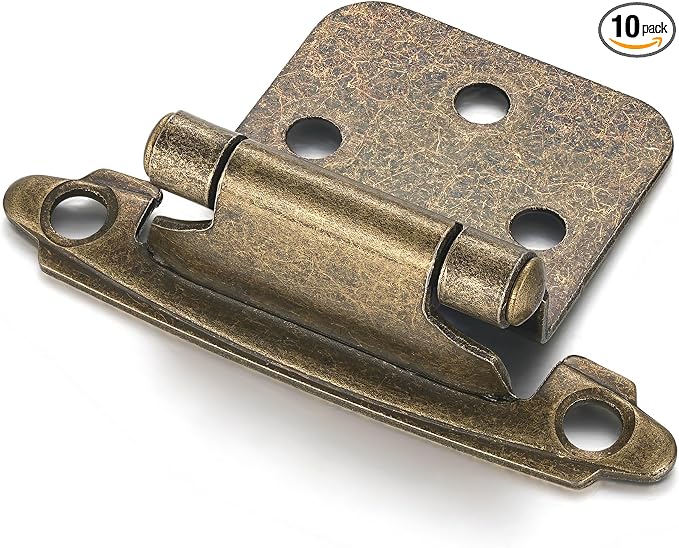 Antique Brass Cabinet Hinges, 1/2” Overlay, 10 Pack | by Vallecloud