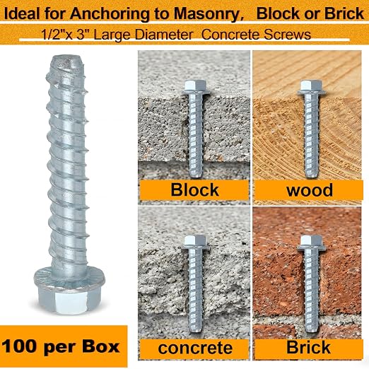 Hicarer 100 Pack 1/2 x 3 Inch Concrete Screws Galvanized - Image 5