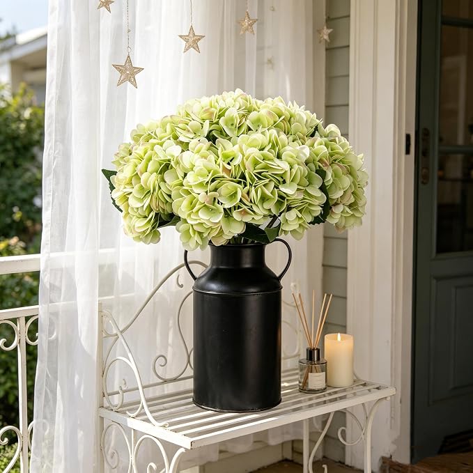 Kimura's Cabin 6pcs Hydrangea Artificial Flowers Fake Hydrangeas, Lime Green | - Image 5