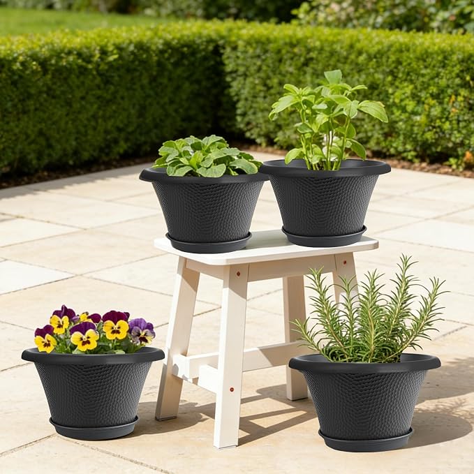 Quarut 12 Inch Pots for Plants, 4 Pack Large Flower Pots - Image 6