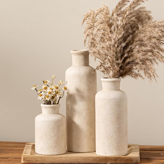 Ceramic Vases Set of 3, Pottery Rustic Farmhouse Decorative Vases Modern Decor - Image 8