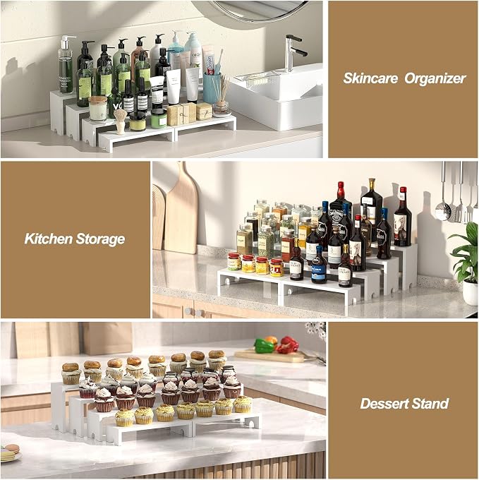 4 Set White Wood Tiered Riser Display Stands - Image 6