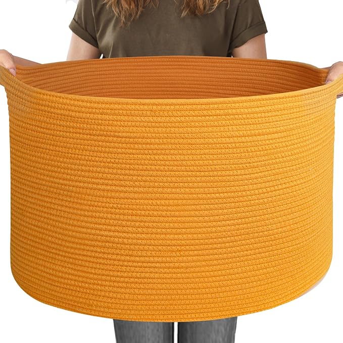 Extra Large 115L Orange Basket, 23.6"x15.7" Woven Cotton Rope Bins by MEGASKET