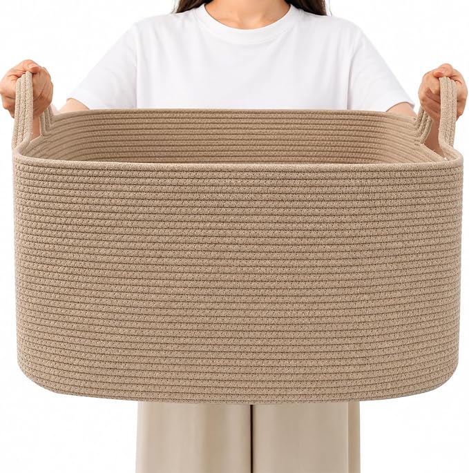 96L Woven Laundry Basket with Handles, Extra Blanket Basket, Jute | 24"×16"×15" by HZFTJOY