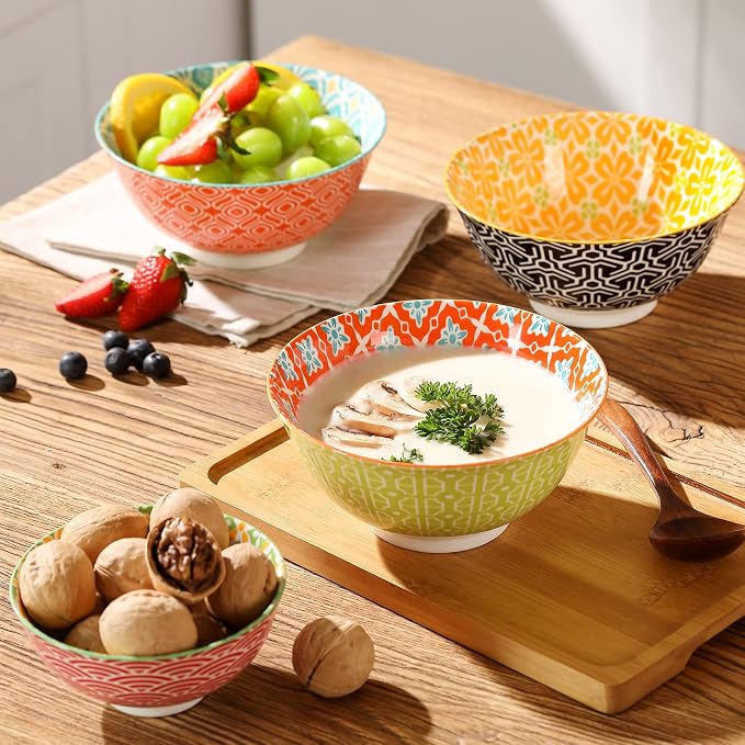 Metahom Ceramic Cereal Bowls Set of 6, Colorful Soup Bowls 23 Oz | Kitchen Bowl - Image 3