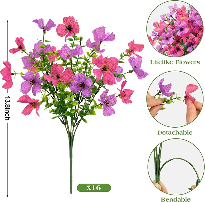 16 Pcs Artificial Flowers for Outdoors Decor, silk flowers, faux plastic plants - Image 2