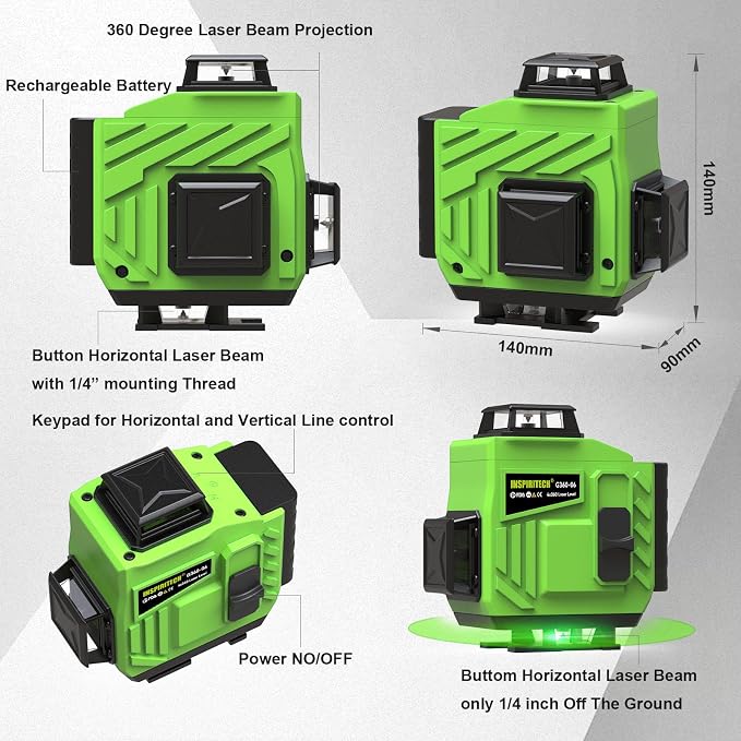 16 Line laser level 360 Self Leveling, 4x360 Cross Line 4D Green Beam Lazer - Image 2