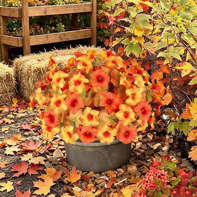 Artificial Fall Flowers for Outdoors, Faux Petunias Autumn Decoration, Fake - Image 3