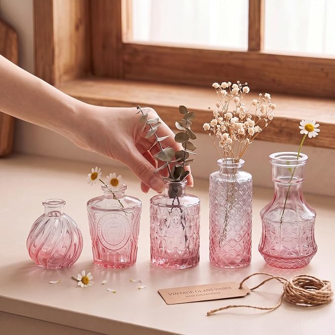 Clear Glass Bud Vase Set of 14 Pcs, Small Bud Vases in Bulk, Glass Crystal - Image 3