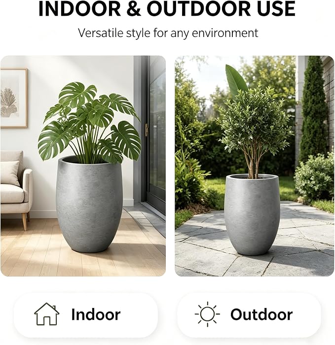 Kante Large Round Bullet Pale Gray Concrete Planter 21.7" Tall, Outdoor | - Image 4