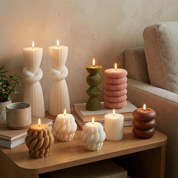 Conelist 9pcs Rustic Farmhouse Pillar Candles Set 3.1"-7.7" Handmade Neutral - Image 3
