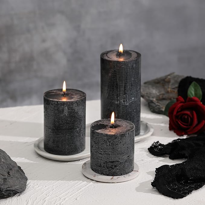 3x4 Inch Black Pillar Candles Set of 3 - Image 3
