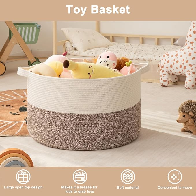 OIAHOMY Large Blanket Basket for Living Room, 19.7" x 12.6" Woven Cotton Rope - Image 3