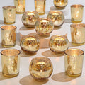 24 Pcs Assorted Gold Votive Candle Holders, Mercury Glass Tea Lights Holder | by DEVI