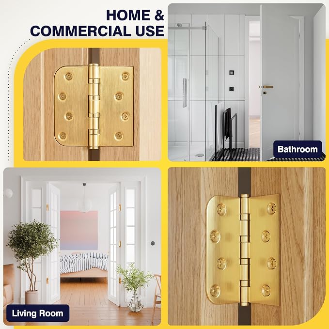 KOLET Ball Bearing Door Hinge, 4 x 4 Inches, Brushed Gold, 3 Pack | Square and - Image 7