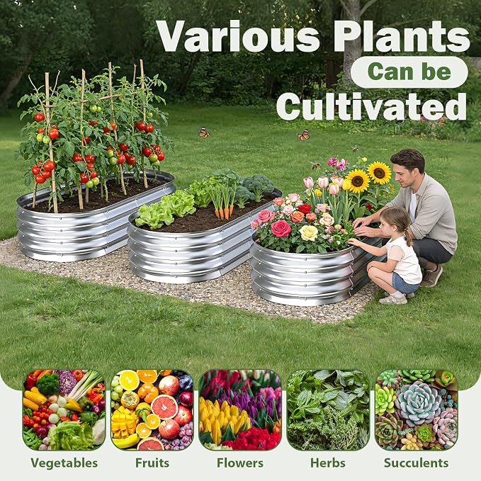 Galvanized Raised Garden Bed Outdoor, Easy Assemble Bottomless Small Oval Plant - Image 3