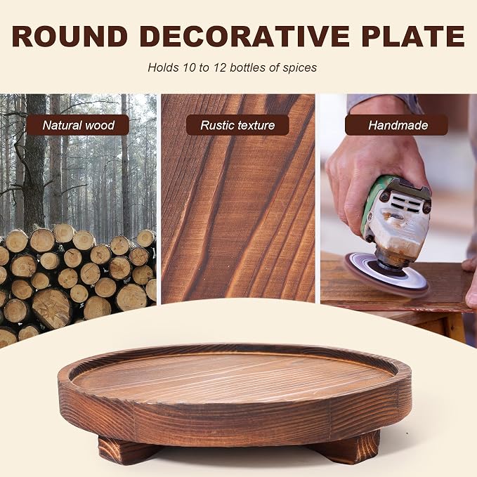 DEBETOOL Round Rustic Wood Decorative Tray | Farmhouse Bathroom Counter Tray & - Image 4