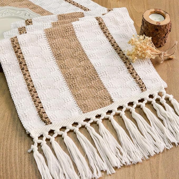 Boho Table Runner with Tassels 12x60 Inch by FEXIA