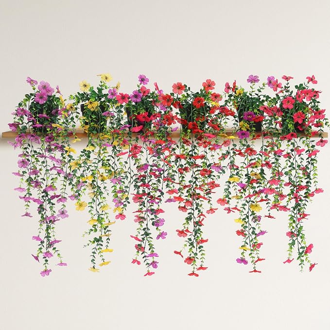 Fake Plants Hanging Artificial Potted Faux Eucalyptus Plants and Flowers | - Image 7