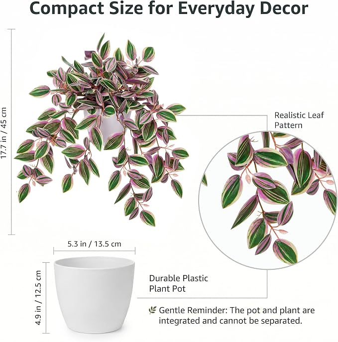 Briful Artificial Potted Plant Indoor, 17.7" Faux Trailing Plant in White - Image 2