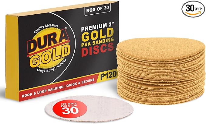 Dura-Gold - Premium - 120 Grit 3" Gold Hook & Loop Sanding Discs by Dura-Gold