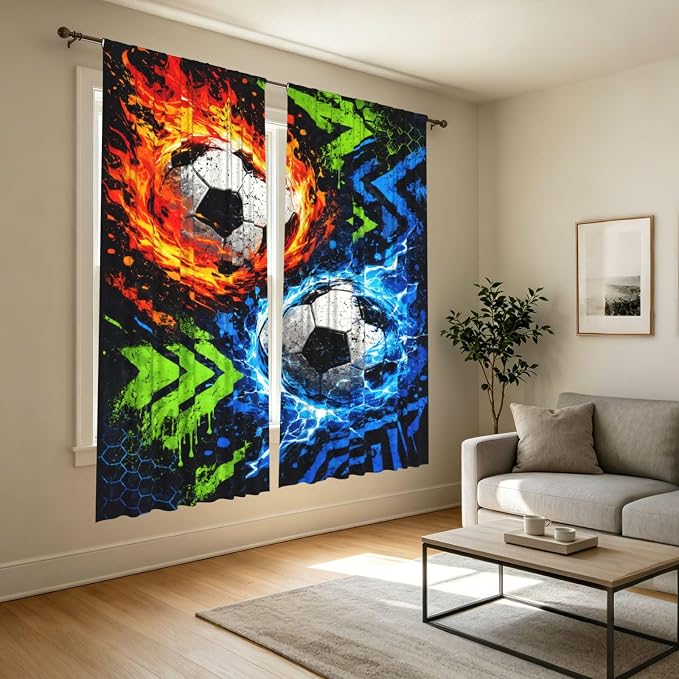 Speed Dynamic Soccer Window Curtains 2 Panels Set, 52 X 84 Inch Polyester Drapes - Image 7