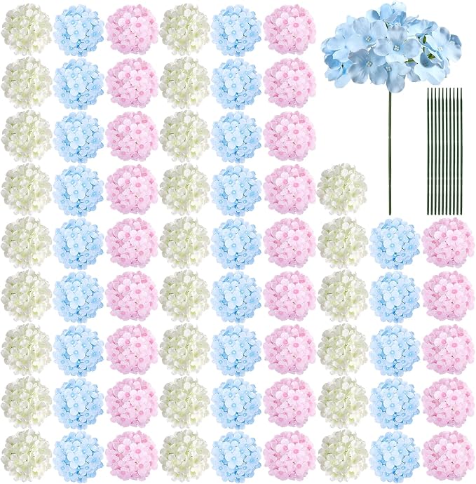 Auihiay 64Pcs Hydrangea Artificial Flowers Bulk, Faux Hydrangea Flowers | by Auihiay