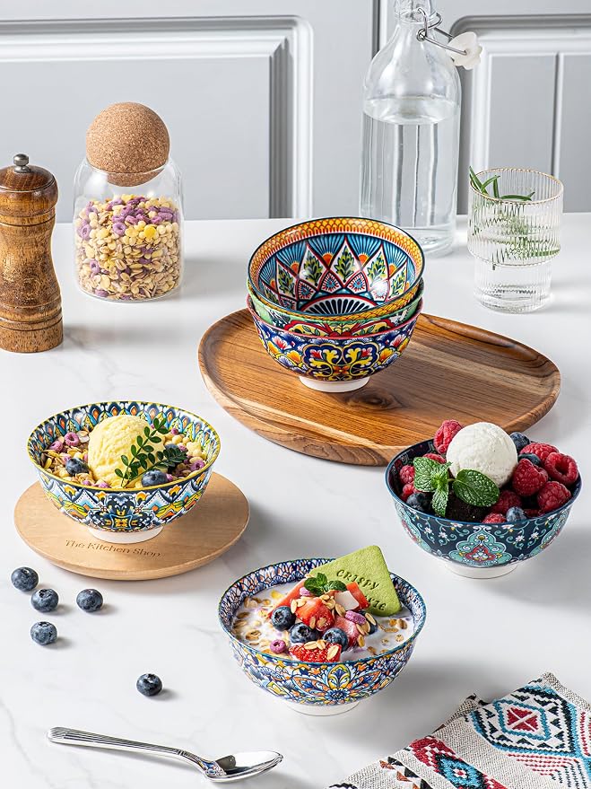 HENXFEN LEAD Boho Ceramic Dessert & Snack Bowls Set of 6, 10 oz | Assorted - Image 3
