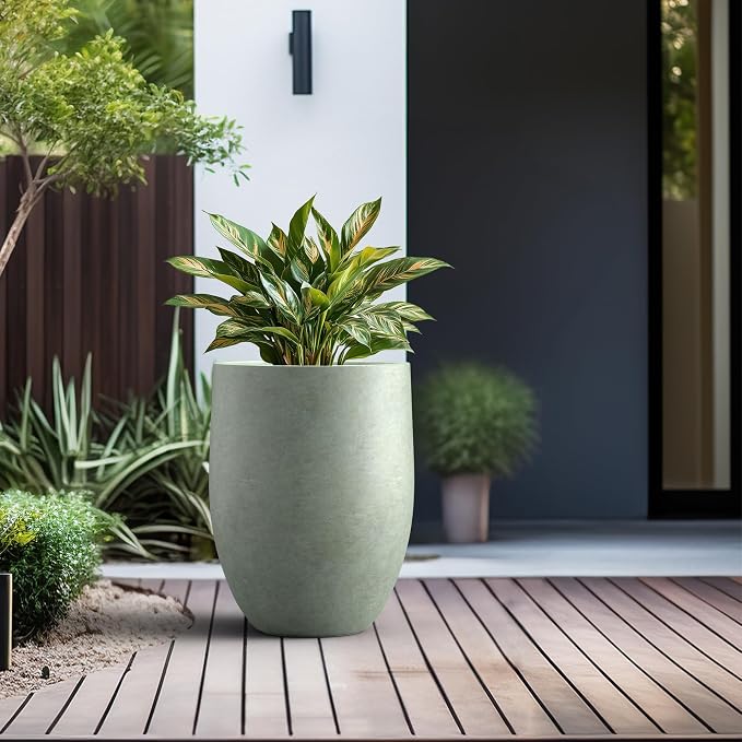 Kante Large Round Bullet Mint Green Concrete Planter 21.7" Tall, Outdoor | - Image 4