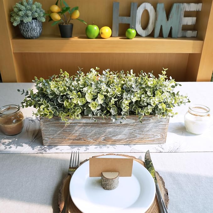 Winlyn 14" Artificial Eucalyptus in Rustic Rectangular Wooden Planter Box Faux - Image 7
