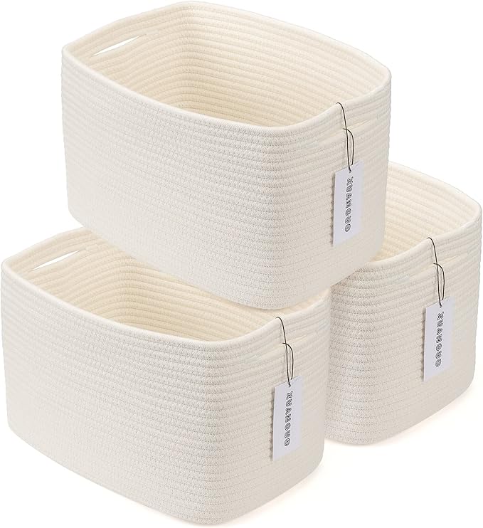 XUANGUO Woven Cotton Rope Storage Baskets 15x10x9.3" 3 Pack White | Decorative by XUANGUO