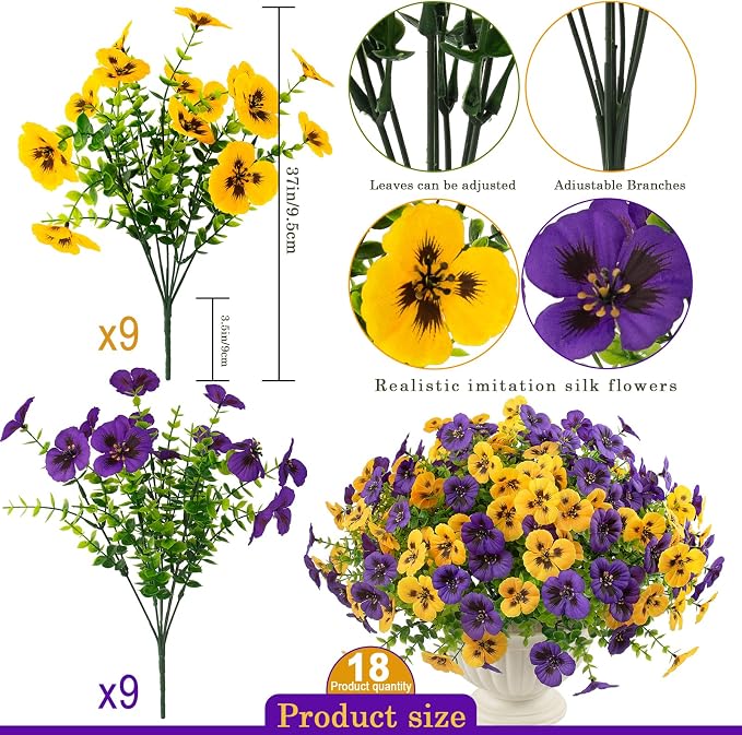Rowfad 18 Pcs Artificial Fake Pansy Flowers - Image 2