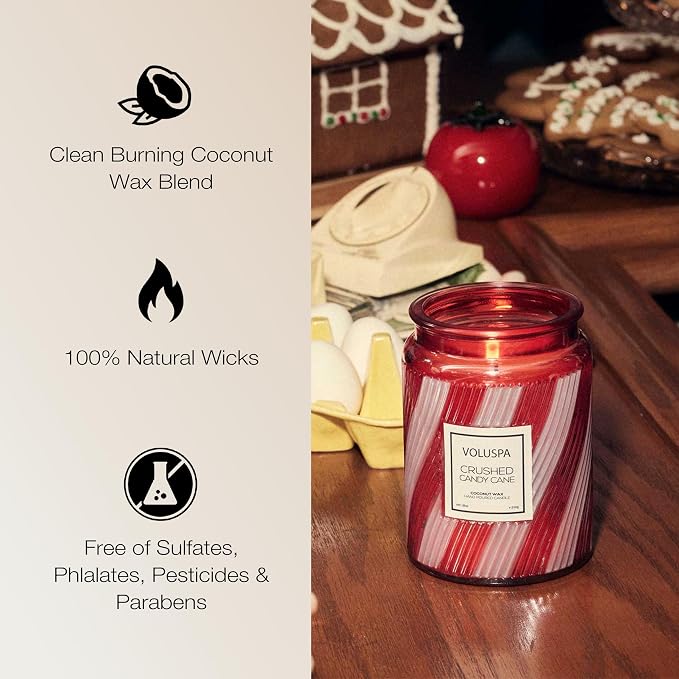 Voluspa Crushed Candy Cane, Large Candle Jar, 18 oz, 100 Hour Burn Time - Image 4