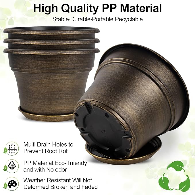 Plant Planters Pots Set of 4 Pack 11 Inch, Plastic Flower Pot - Image 4