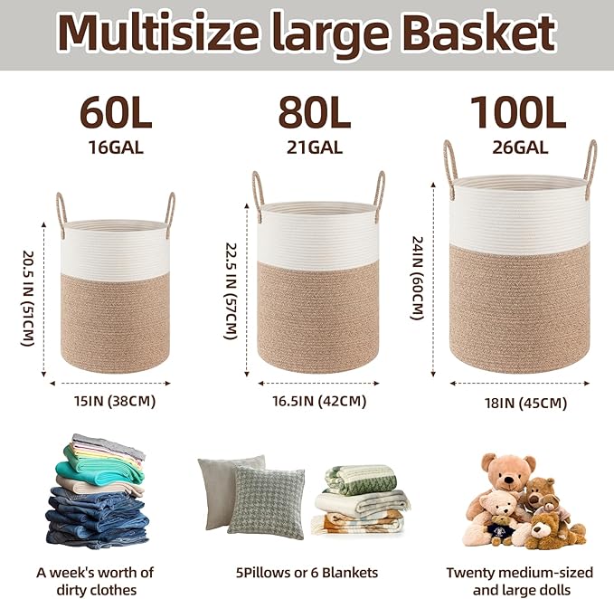 OIAHOMY 60L Nursery Hamper Laundry Basket Laundry Hamper Grey/White | - Image 2