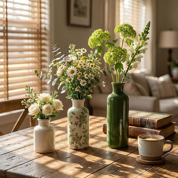 Rustic Ceramic Vase Set of 3, Flower Vases - Image 4