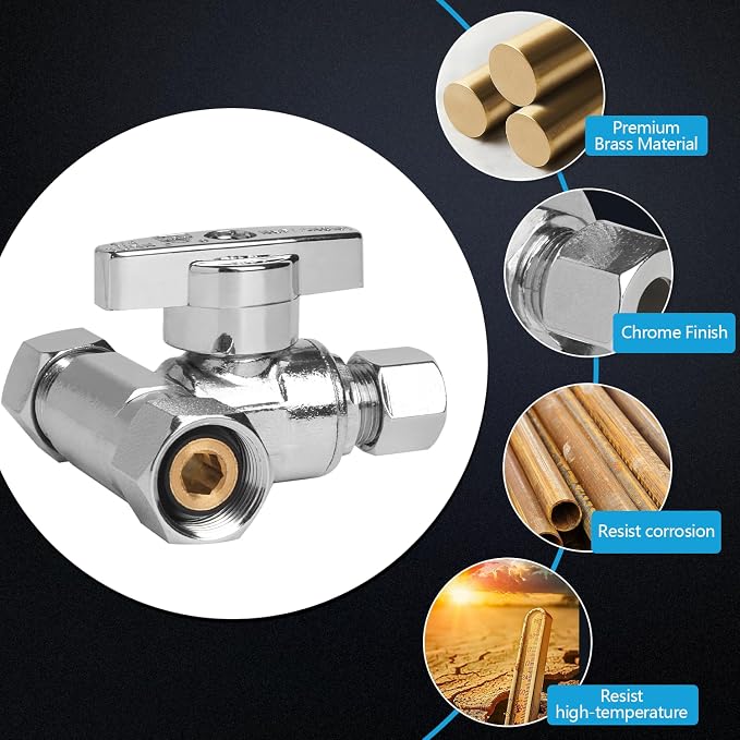 WiseWater 3/8" Tee Stop Valve, 2 PACK | 1/4" x 3/8" x 3/8", Heavy Duty Brass - Image 4
